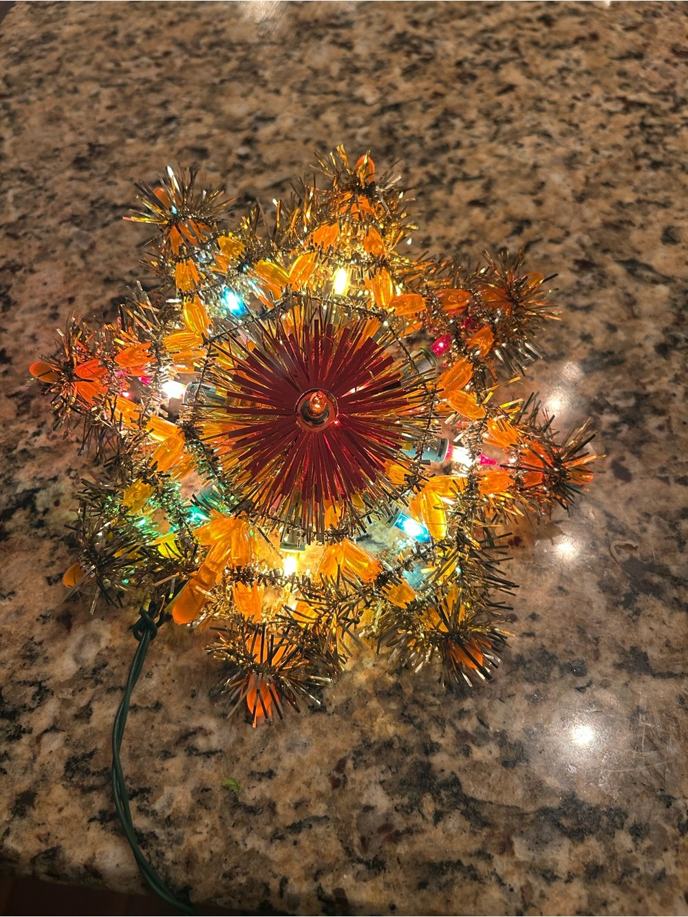 Vintage Christmas Gold and Orange Starburst Tree topper Light original box